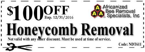 Coupon for 100 dollars off honey comb removal